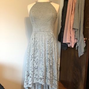 High low lace dress light gray high neckline sz L